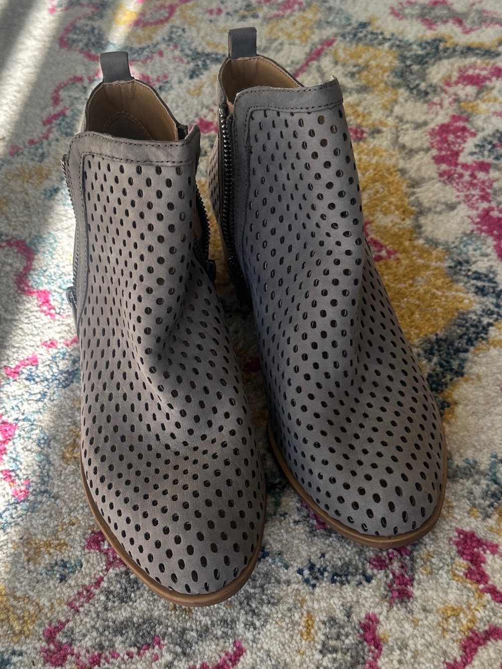 Women's Lucky Brand Gray Perforated Ankle Booties - Stylish Everyday Comfort